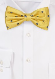 Yellow Bowtie with Tiny Blue Embroidered Flowers