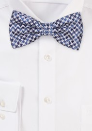 Houndstooth Check Bow Tie in Blue and White