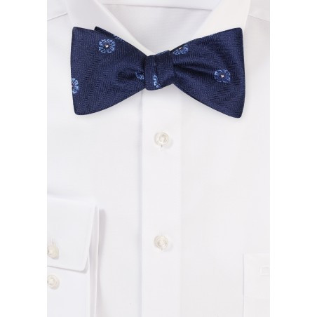 Navy Floral Bowtie in Self-Tie Style