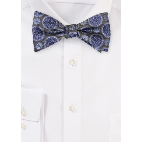 Olive Green Medallion Bow Tie in Self-Tie Style