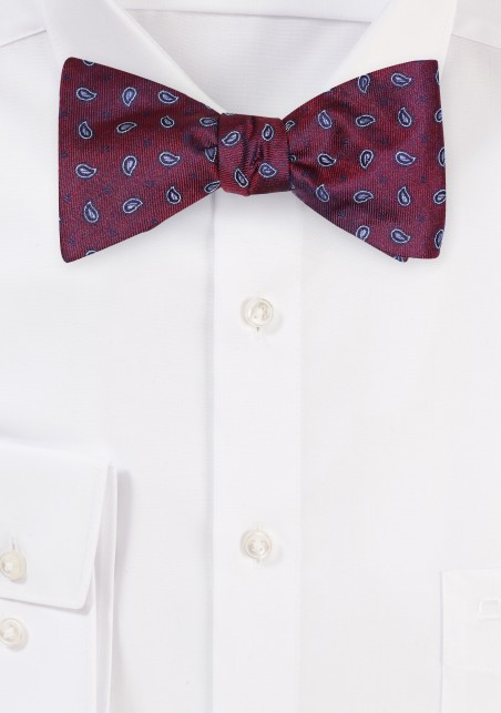 Paisley Silk Bow Tie in Burgundy and Navy