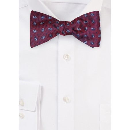 Paisley Silk Bow Tie in Burgundy and Navy