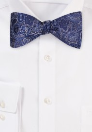 Intricate Navy Blue Paisley Bowtie in Self-tie Style