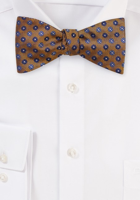 Antique Gold Self Tie Floral Bow Tie