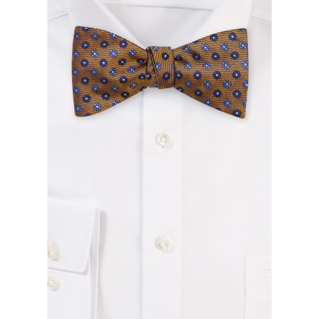 Antique Gold Self Tie Floral Bow Tie