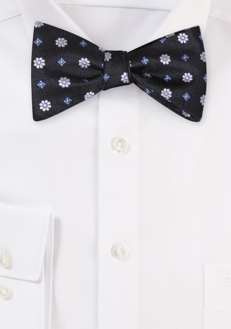 Brown Self Tie Bow Tie with Embroidered Flowers