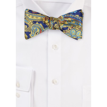 Gold, Red, and Blue Paisley Bow Tie