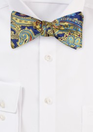 Gold, Red, and Blue Paisley Bow Tie