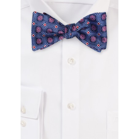 Navy and Red Medallion Design Bowtie