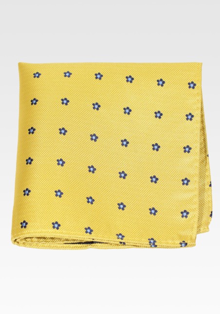 Yellow Hanky with Tiny Blue Floral Design
