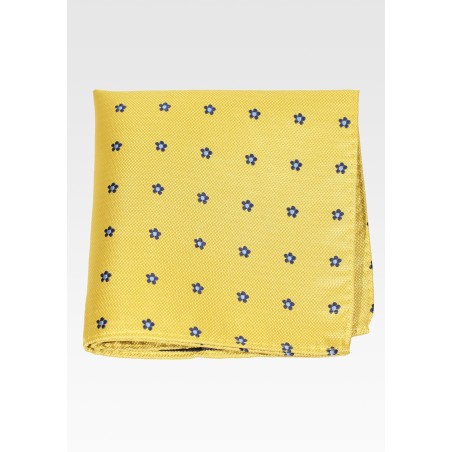Yellow Hanky with Tiny Blue Floral Design