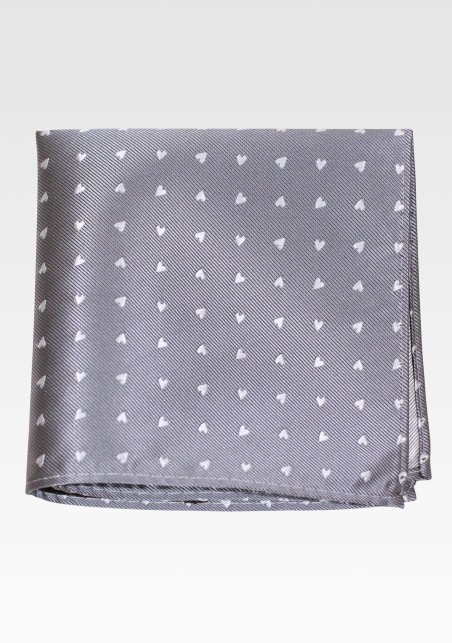 Silver Pocket Square with Embroidered Hearts