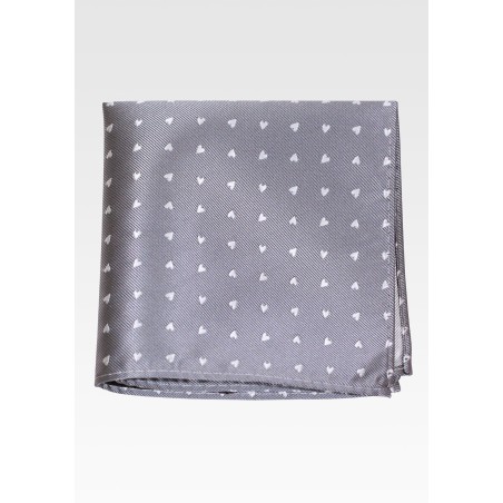 Silver Pocket Square with Embroidered Hearts