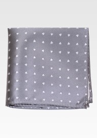 Silver Pocket Square with Embroidered Hearts