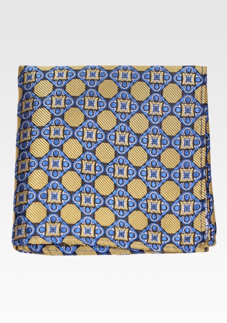 Medallion Design Hanky in Blue and Yellow