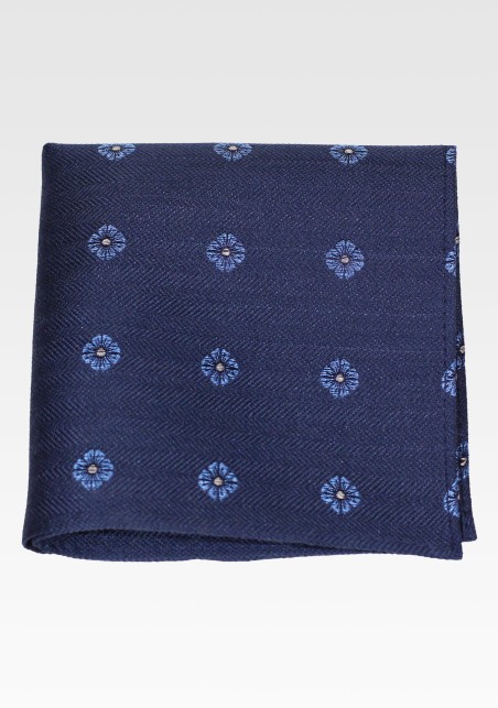 Navy Silk Hanky with Embroidered Florals