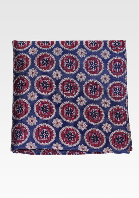 Navy Silk Hanky with Magenta Medallions