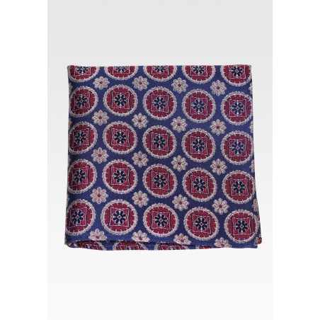 Navy Silk Hanky with Magenta Medallions