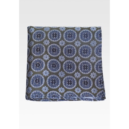 Medallion Silk Hanky in Olive and Blue