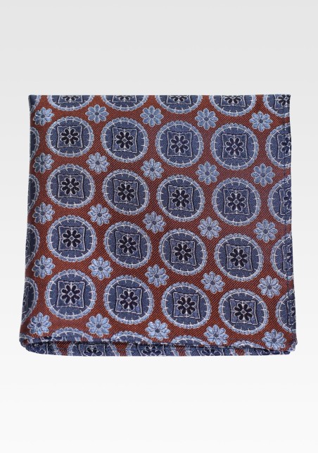 Medallion Silk Hanky in Brown and Silver