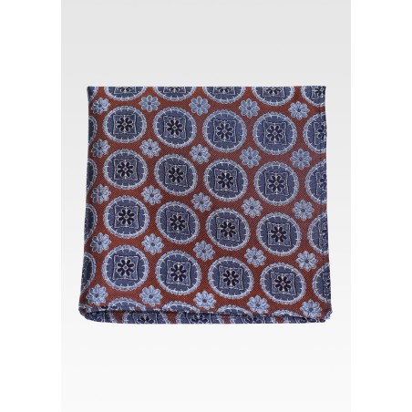 Medallion Silk Hanky in Brown and Silver