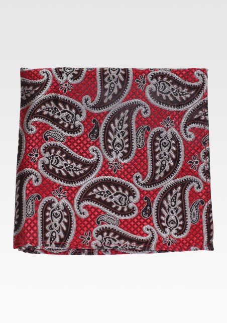 Crimson and Gold Paisley Pocket Square