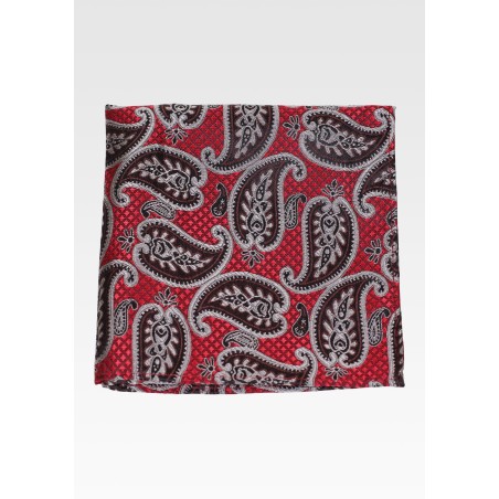 Crimson and Gold Paisley Pocket Square