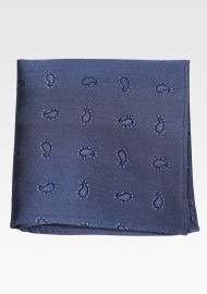 Steel Blue Silk Pocket Square with Woven Paisley