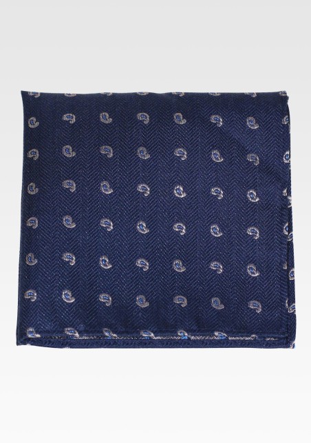 Navy Silk Hanky with Tiny Paisley