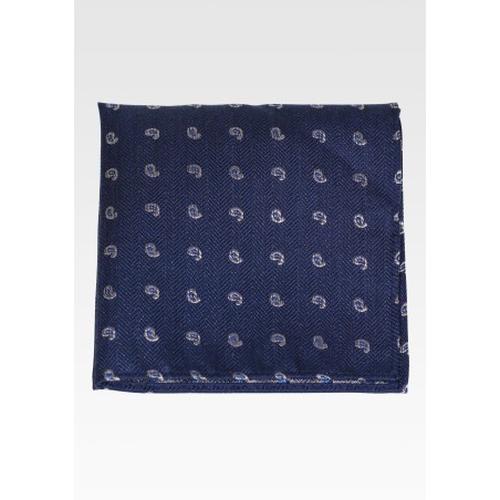 Navy Silk Hanky with Tiny Paisley