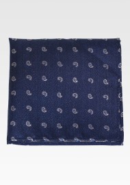 Navy Silk Hanky with Tiny Paisley