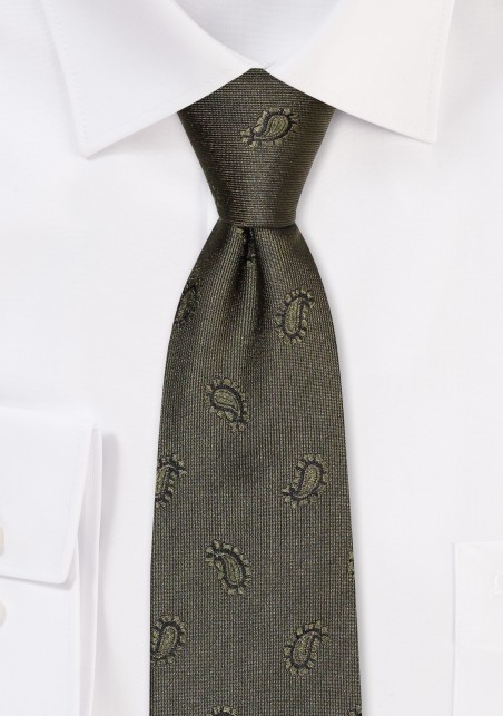 Slim Cut Paisley Tie in Olive