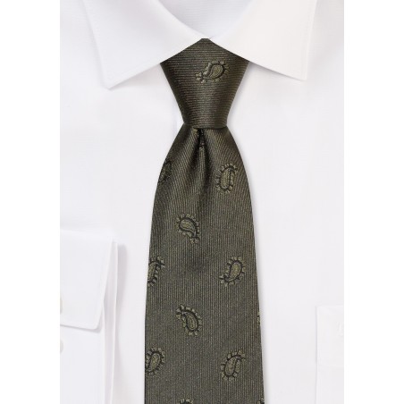Slim Cut Paisley Tie in Olive