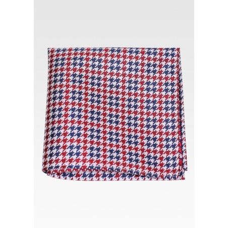 Houndstooth Pocket Square in Red, White, Blue