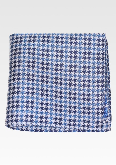 Houndstooth Pocket Square in Blue and White