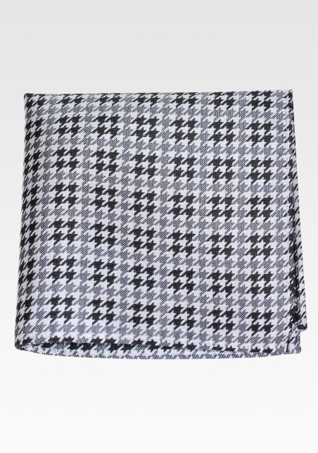 Houndstooth Check Hanky in Silver and Gray