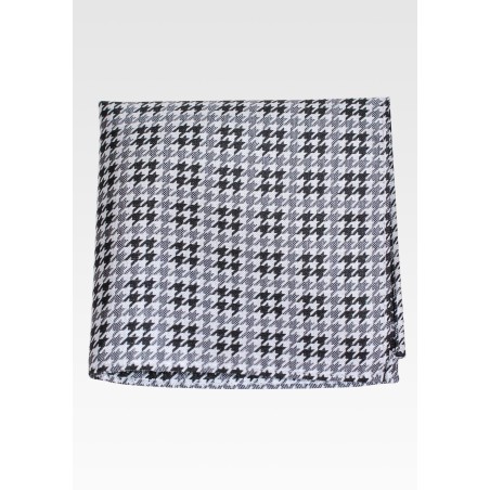 Houndstooth Check Hanky in Silver and Gray