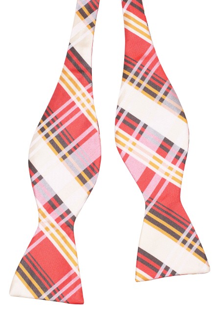 Coral Pink Plaid Bowtie in Self-Tie Style Untied