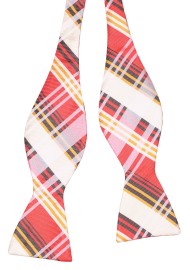 Coral Pink Plaid Bowtie in Self-Tie Style Untied