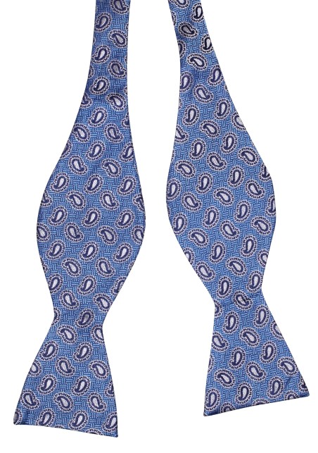 Blue and Gold Paisley Bow Tie in Pure Silk
