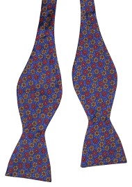 Self Tie Silk Bow Tie with Purple and Gold Floral Design Untied