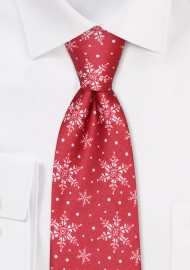 Winter Snowflake Print XL Length Tie in Red