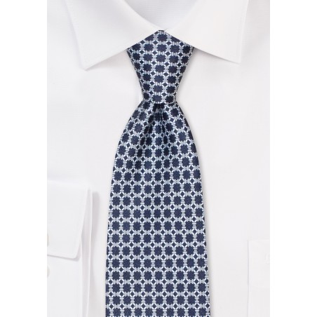 Navy and White Geo Print Designer Tie