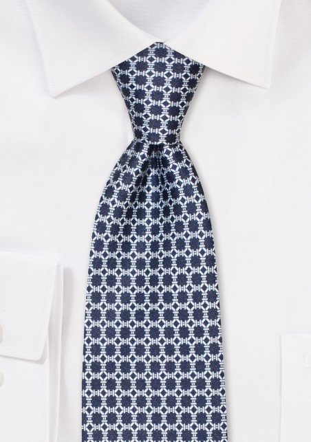 Dark Navy Designer Print Tie in XL