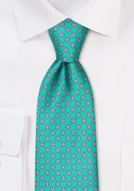 Emerald Green Tie with Aqua and Lilac Floral Print