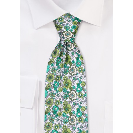 Kids Floral Tie in White and Green