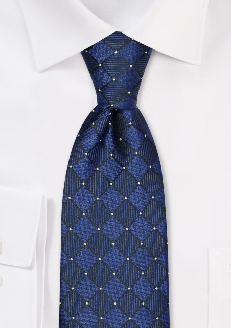Navy Checkered Tie in XL Length