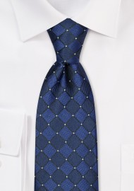 Navy Checkered Tie in XL Length