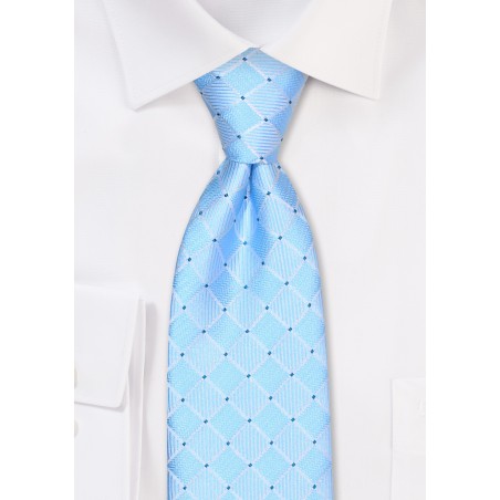 Sky Blue Kids Tie in Woven Check Design