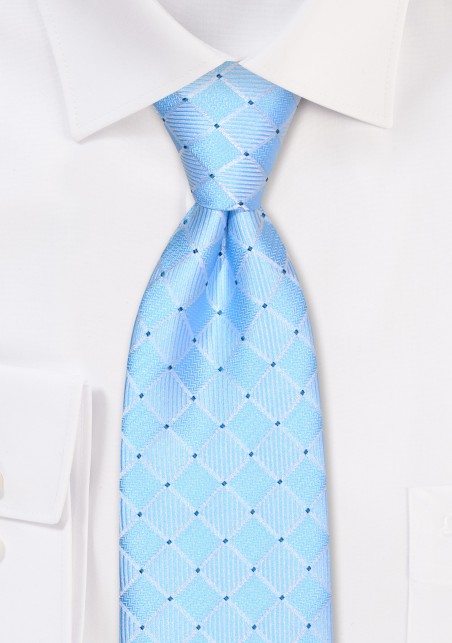 Sky Blue Checkered Tie in XL Length